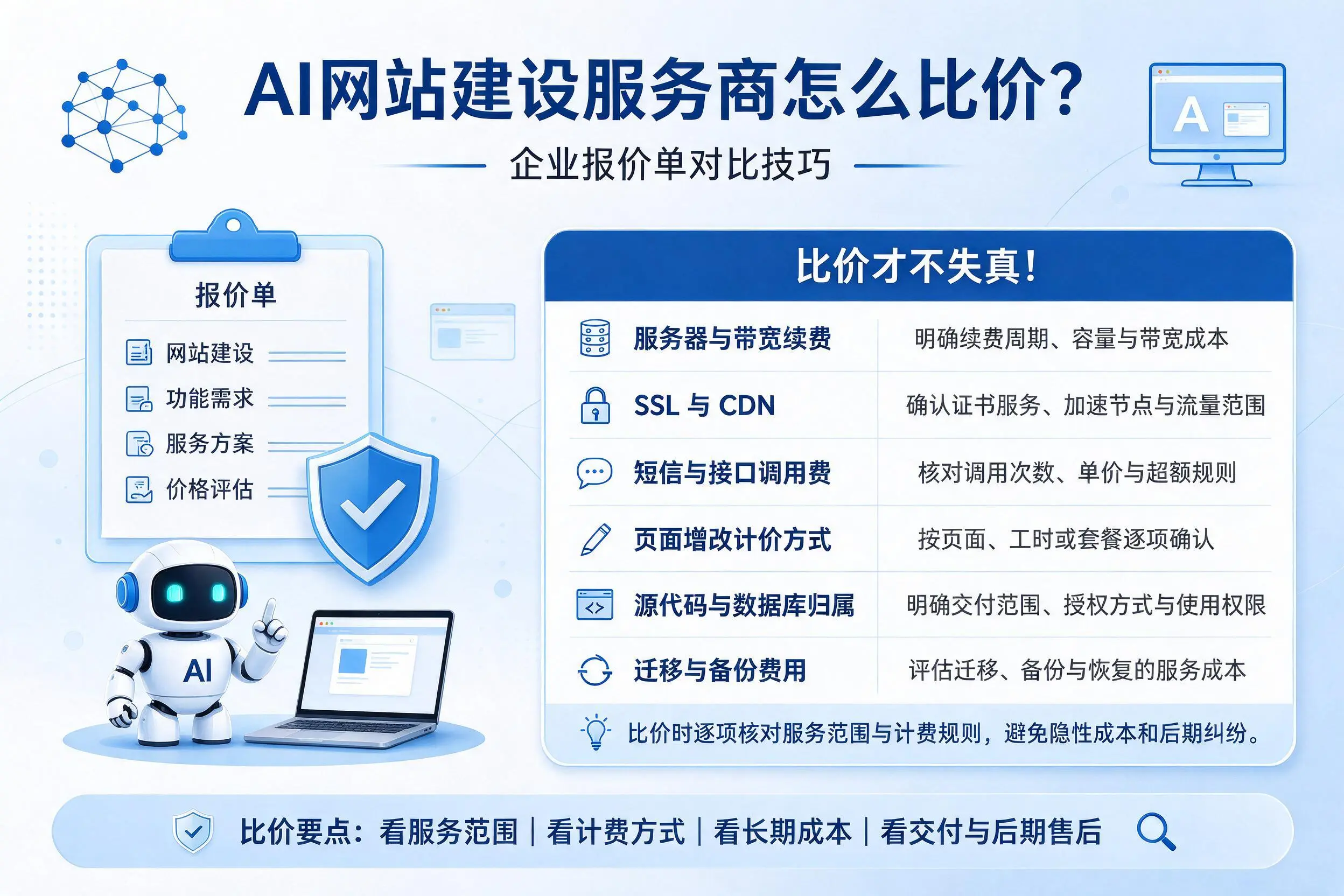 AI网站建设服务商怎么比价?梅州企业报价单对比技巧