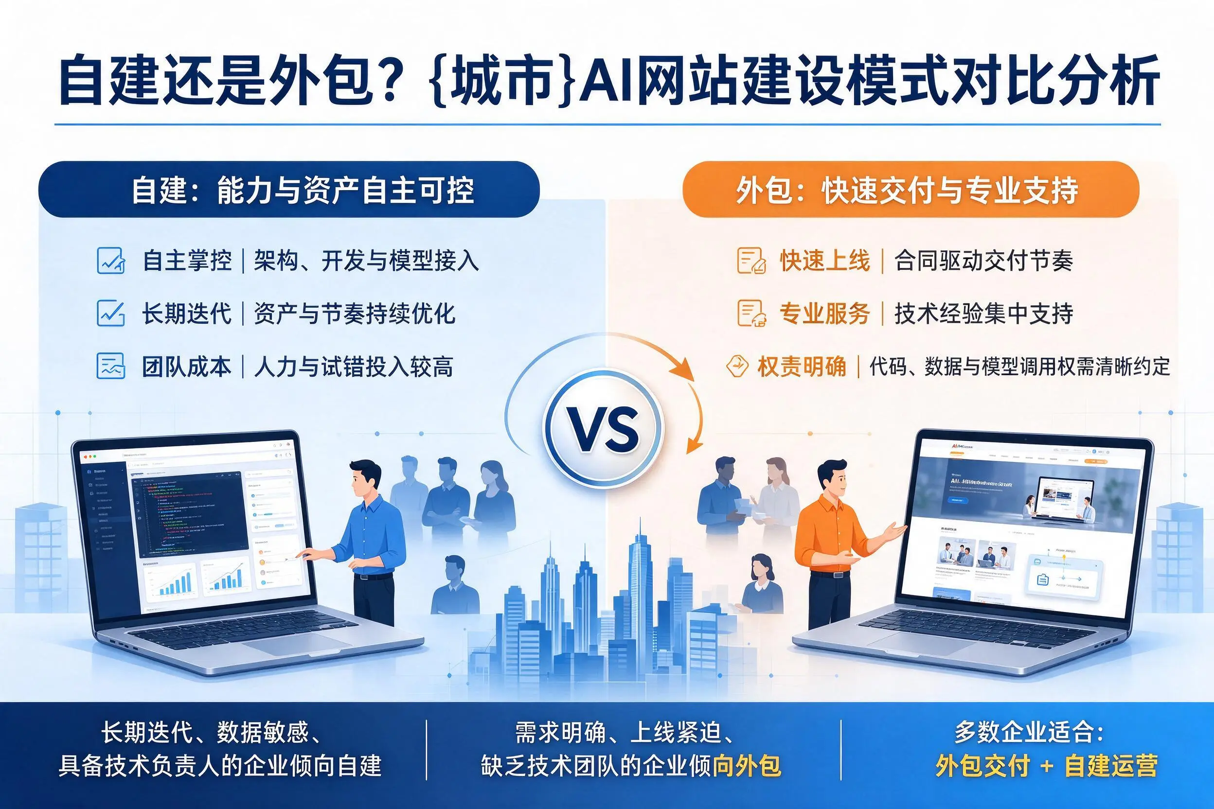 自建还是外包?梅州AI网站建设模式对比分析
